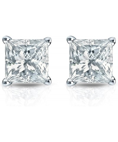 1/4 to 2 Carat Princess Cut Diamond Simulated Cubic Zirconia Stud Earrings in 14k White Gold 4-Prong Screw Back cttw 0.75 car...