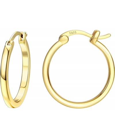 18K Gold Plated Hoop Earrings - 925 Sterling Silver Hoop Earrings Womens Hypoallergenic Hoops | Square Tube Hoop Earrings for...