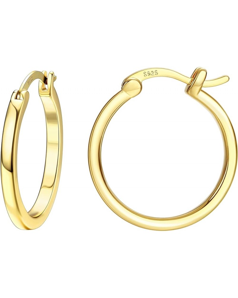 18K Gold Plated Hoop Earrings - 925 Sterling Silver Hoop Earrings Womens Hypoallergenic Hoops | Square Tube Hoop Earrings for...