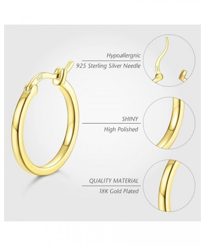 18K Gold Plated Hoop Earrings - 925 Sterling Silver Hoop Earrings Womens Hypoallergenic Hoops | Square Tube Hoop Earrings for...