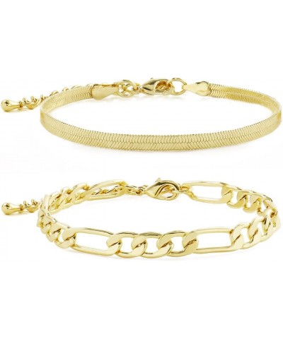 Gold Chain Bracelets Set for Women 14K Real Gold Plated Link Chain Trendy Stackable Bracelets for Women Gold - 2 Piece Set $1...