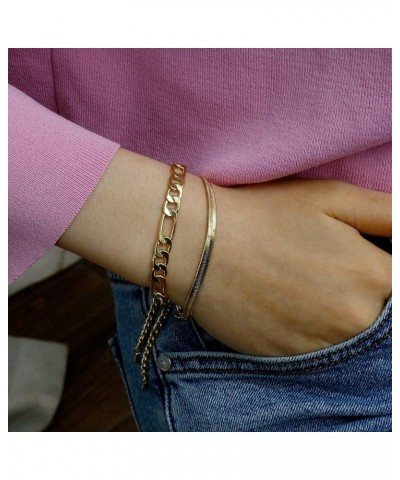 Gold Chain Bracelets Set for Women 14K Real Gold Plated Link Chain Trendy Stackable Bracelets for Women Gold - 2 Piece Set $1...