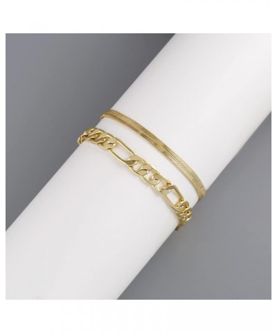 Gold Chain Bracelets Set for Women 14K Real Gold Plated Link Chain Trendy Stackable Bracelets for Women Gold - 2 Piece Set $1...