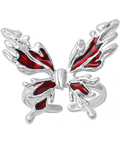 Red Butterfly Open Statement Ring for Women Girls Big Butterfly Wrap Finger Band Engagement Promise Rings Eternity Wedding Ri...