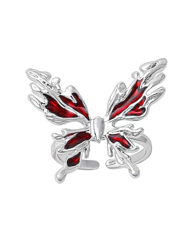 Red Butterfly Open Statement Ring for Women Girls Big Butterfly Wrap Finger Band Engagement Promise Rings Eternity Wedding Ri...