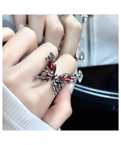 Red Butterfly Open Statement Ring for Women Girls Big Butterfly Wrap Finger Band Engagement Promise Rings Eternity Wedding Ri...