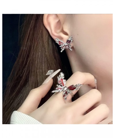 Red Butterfly Open Statement Ring for Women Girls Big Butterfly Wrap Finger Band Engagement Promise Rings Eternity Wedding Ri...