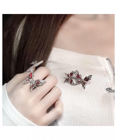 Red Butterfly Open Statement Ring for Women Girls Big Butterfly Wrap Finger Band Engagement Promise Rings Eternity Wedding Ri...