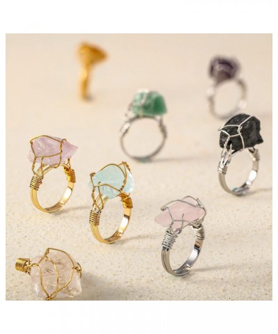 12 Pieces Chakra Crystal Ring Healing Crystal Adjustable Gemstone Irregular Stone Rings for Women and Girls Colorful Gem Copp...