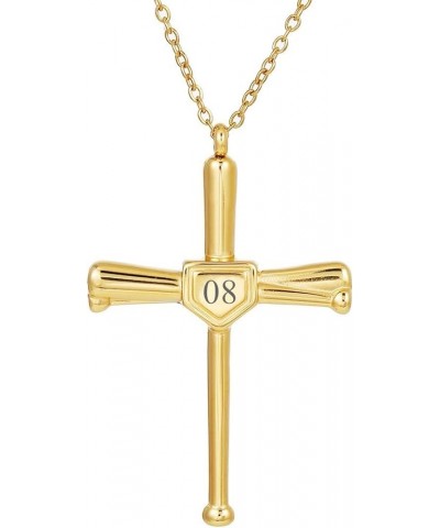 Baseball Bats Cross Necklace with Number Stainless Steel 18K Gold Plated Charm Sports Pendant Gift Number-08 $14.39 Necklaces