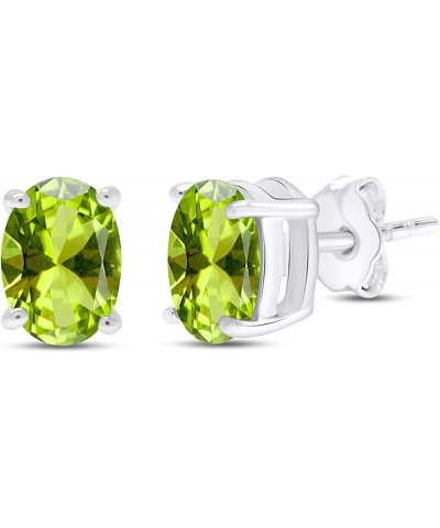 Oval Shape Stud Earrings In 14K White Gold Over Sterling Silver Simulated peridot $26.00 Earrings