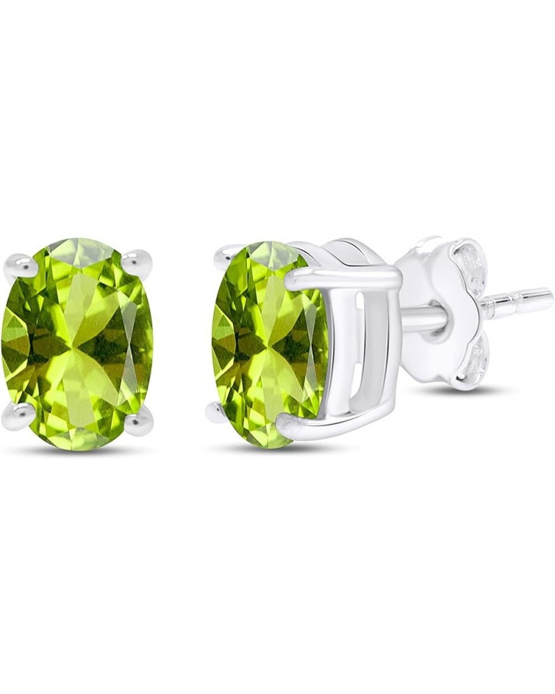 Oval Shape Stud Earrings In 14K White Gold Over Sterling Silver Simulated peridot $26.00 Earrings