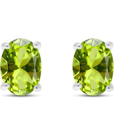 Oval Shape Stud Earrings In 14K White Gold Over Sterling Silver Simulated peridot $26.00 Earrings