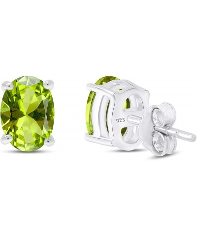 Oval Shape Stud Earrings In 14K White Gold Over Sterling Silver Simulated peridot $26.00 Earrings