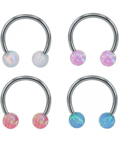 4PCS 16G Surgical Steel Opal Horseshoe & Captive Bead Nose Hoop Septum Earring Eyebrow Tongue Lip Nipple Helix Tragus Piercin...