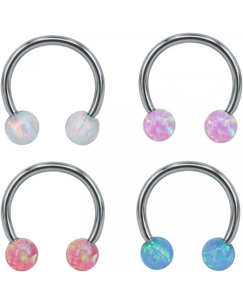 4PCS 16G Surgical Steel Opal Horseshoe & Captive Bead Nose Hoop Septum Earring Eyebrow Tongue Lip Nipple Helix Tragus Piercin...