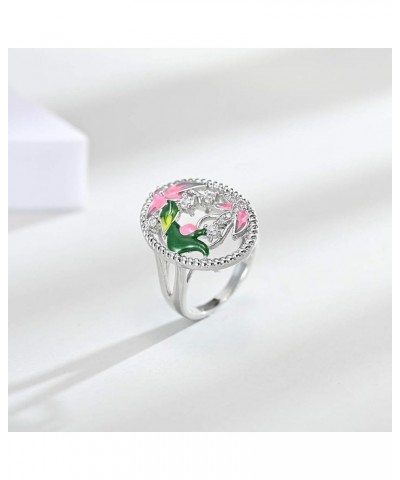 925 Sterling Silver Plated Leaf Flower Floral Plant Rings Colorful Enamel Jewelry Set CZ Simulated Diamond Statement Ring for...