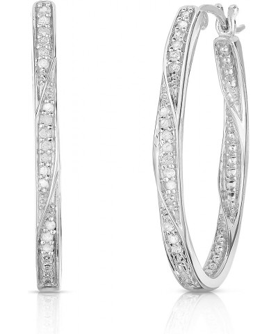 Large Twisted Oval 1/4 Cttw Diamond Hoop Earrings for Women in 925 Sterling Silver White $57.47 Earrings