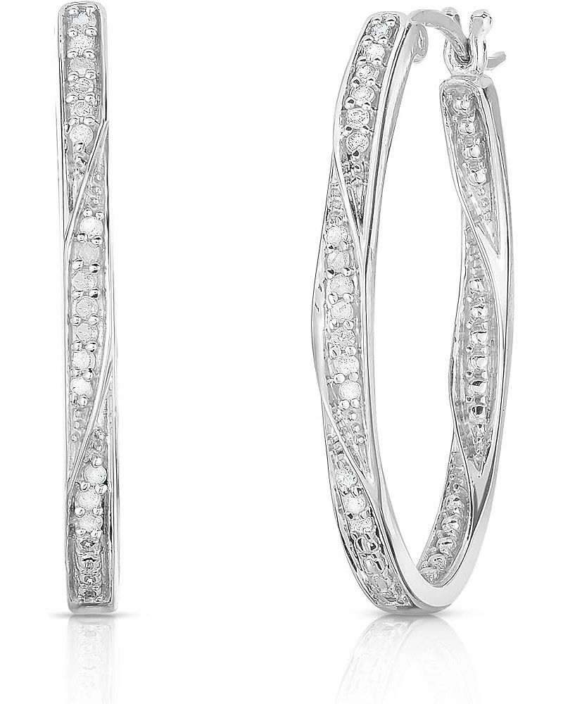 Large Twisted Oval 1/4 Cttw Diamond Hoop Earrings for Women in 925 Sterling Silver White $57.47 Earrings