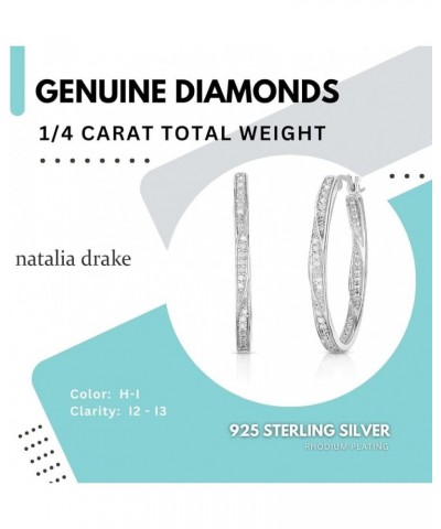 Large Twisted Oval 1/4 Cttw Diamond Hoop Earrings for Women in 925 Sterling Silver White $57.47 Earrings