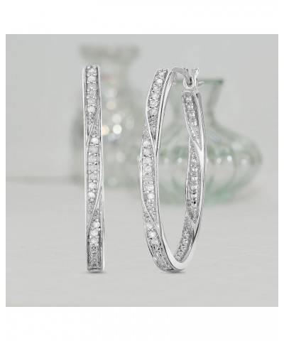 Large Twisted Oval 1/4 Cttw Diamond Hoop Earrings for Women in 925 Sterling Silver White $57.47 Earrings