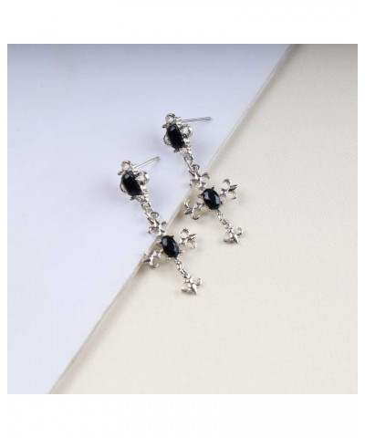 Vintage Onyx Cross Dangle Earrings Black Crystal Cross Earrings Silver Cz Cross Drop Earrings Religious Crucifix Earrings Jew...