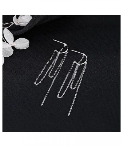 925 Sterling Silver Dangle Earrings Tassel for Women Teen Girls Elegant Dangling Earrings Chain Threader Earrings A-Silver $1...