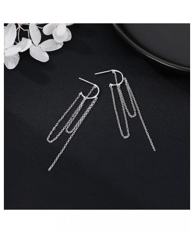 925 Sterling Silver Dangle Earrings Tassel for Women Teen Girls Elegant Dangling Earrings Chain Threader Earrings A-Silver $1...