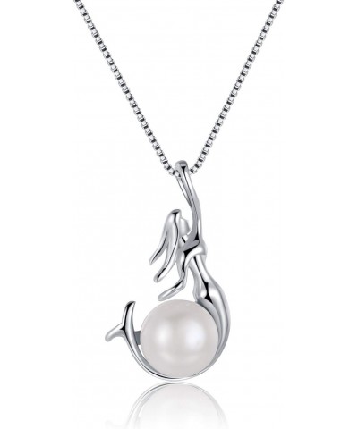 Womens Jewelry 925 Sterling Silver and Freshwater-Cultured Pearl Mermaid Pendant Necklace 18+2" (Silver) (Silver) $12.74 Neck...