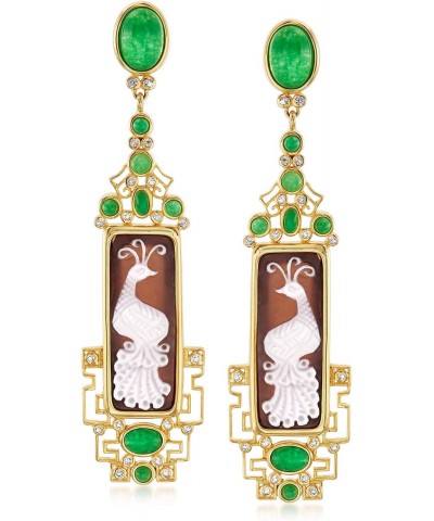 Italian Shell Cameo, 6.60 ct. t.w. Green Quartz and .50 ct. t.w. White Topaz Drop Earrings in 18kt Gold Over Sterling $152.22...