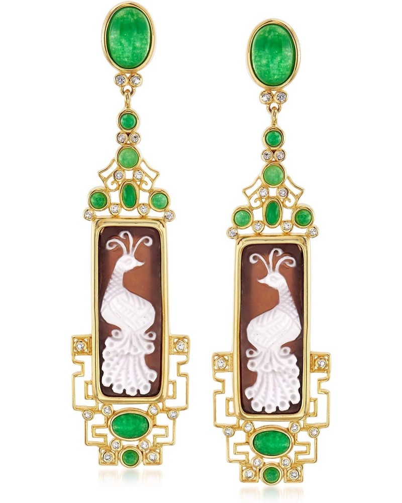 Italian Shell Cameo, 6.60 ct. t.w. Green Quartz and .50 ct. t.w. White Topaz Drop Earrings in 18kt Gold Over Sterling $152.22...