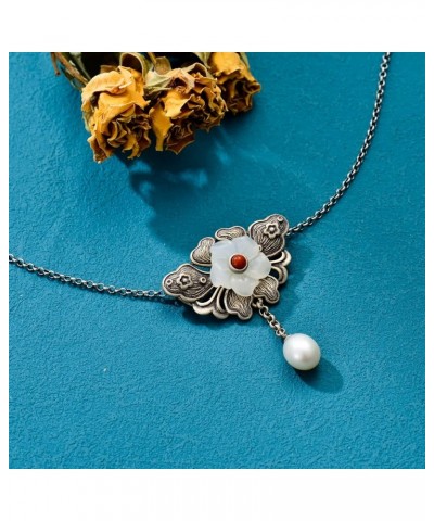 Animal Flower Necklace for Women Mom Sterling Silver Enamel Jade Necklace Birthday Valentine's Day Mother's Day Gifts Flower ...