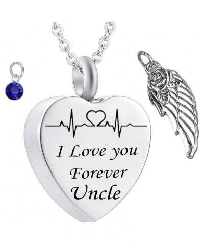 Urn Pendant Necklace,Heart with Angel Wing Birthstone and ECG Engraving I Love You Forever Uncle Pet Ashes Necklace Stainless...