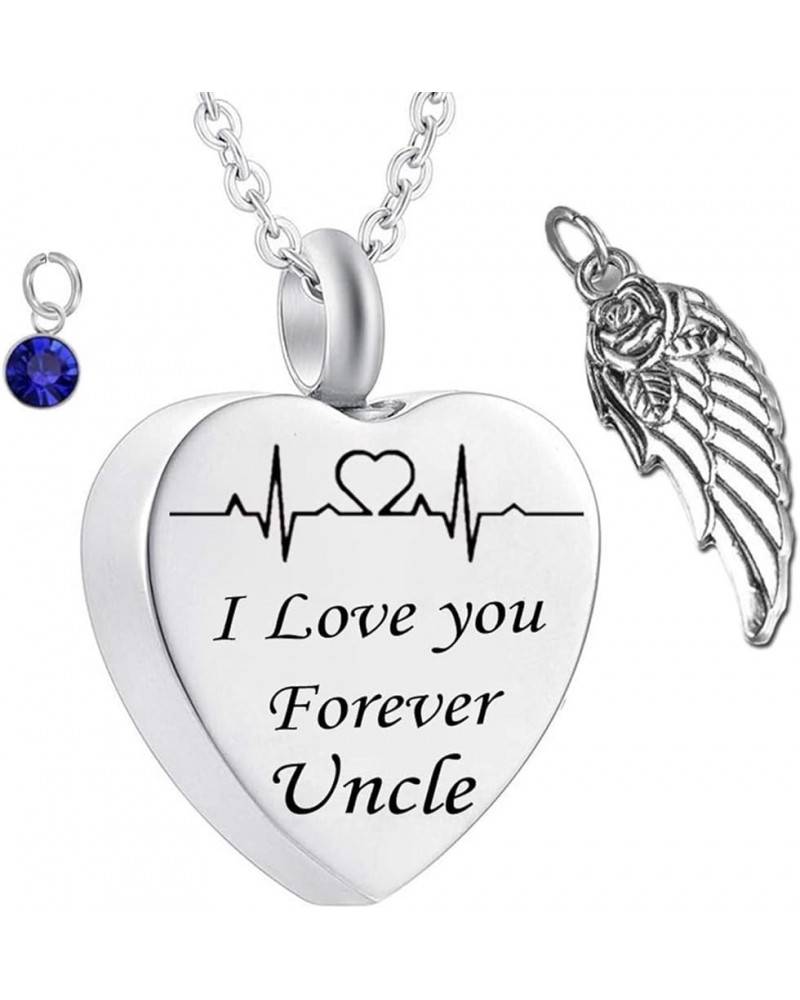 Urn Pendant Necklace,Heart with Angel Wing Birthstone and ECG Engraving I Love You Forever Uncle Pet Ashes Necklace Stainless...