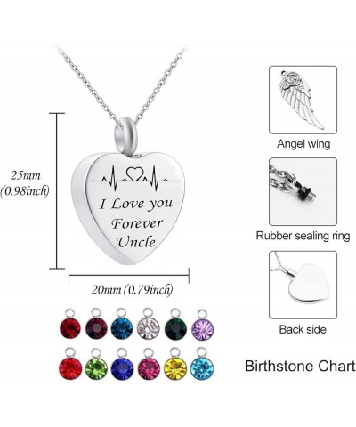 Urn Pendant Necklace,Heart with Angel Wing Birthstone and ECG Engraving I Love You Forever Uncle Pet Ashes Necklace Stainless...