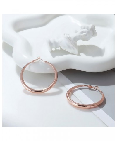 925 Silver Hoop Earrings for Women Sterling Silver Post 14K Real Gold Plated Big Simple Circle Earrings for Gifts A-Rose Gold...