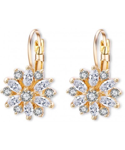 Platinum Plated Small Hoops Earrings and Dangling Flowers Earrings for Women Girls Gift Gold $6.37 Earrings