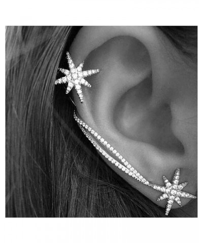 Crystal Northstar Cuff Earrings Silver Star Ear Climber Earrings Boho Cz Cartilage Ear Crawler Earrings Punk North Star Clip ...