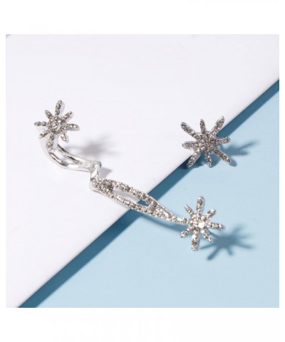 Crystal Northstar Cuff Earrings Silver Star Ear Climber Earrings Boho Cz Cartilage Ear Crawler Earrings Punk North Star Clip ...