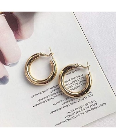 Chunky Gold Hoop Earrings for Women, 14K Gold Plated Hoop Earrings Lightweight Stainless Steel Hollow Open Hoops Hypoallergen...