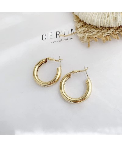 Chunky Gold Hoop Earrings for Women, 14K Gold Plated Hoop Earrings Lightweight Stainless Steel Hollow Open Hoops Hypoallergen...