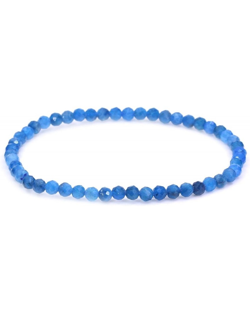 Gem Semi Precious Gemstones 4mm Natural Stone Round Beads Crystal Jasper Stretch Bracelet 7.2 Inch Unisex 4mm Faceted Blue Ap...