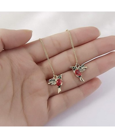 Crystal Hummingbird Drop Earrings for Women Elegant Rhinestone Hummingbird Zircon Long Chain Dangle Drop Earrings 1 Pair Q-Re...