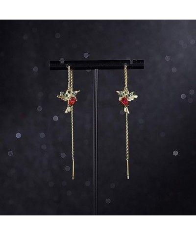 Crystal Hummingbird Drop Earrings for Women Elegant Rhinestone Hummingbird Zircon Long Chain Dangle Drop Earrings 1 Pair Q-Re...