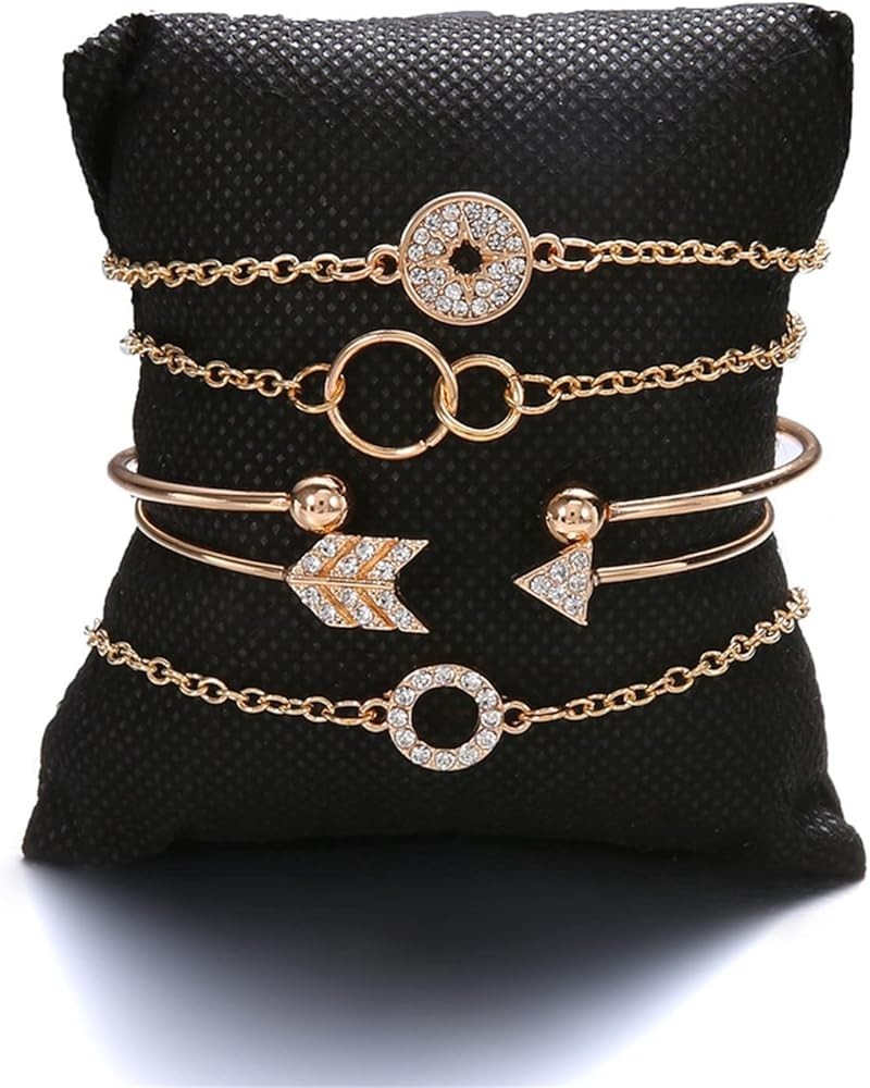 5 Piece Set Simple Round Circle Diamond Knotted Fashion Open Geometric Chain Bracelet, Bracelet Jewelry gold $5.29 Bracelets