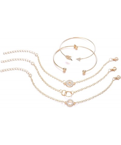 5 Piece Set Simple Round Circle Diamond Knotted Fashion Open Geometric Chain Bracelet, Bracelet Jewelry gold $5.29 Bracelets