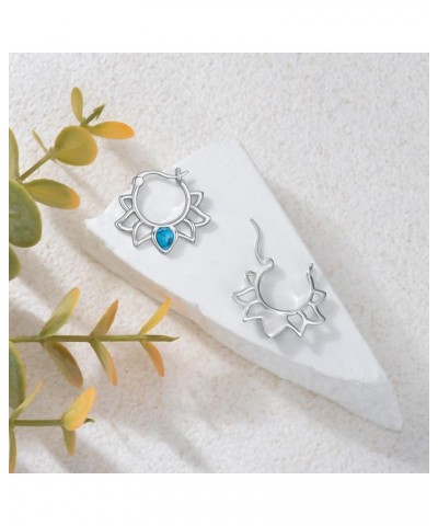 925 Sterling Silver Boho/Lotus Hoop Earrings Yoga hoop Earrings Boho Style Jewelry Gifts for Women Girls Lotus-2 $18.87 Earrings