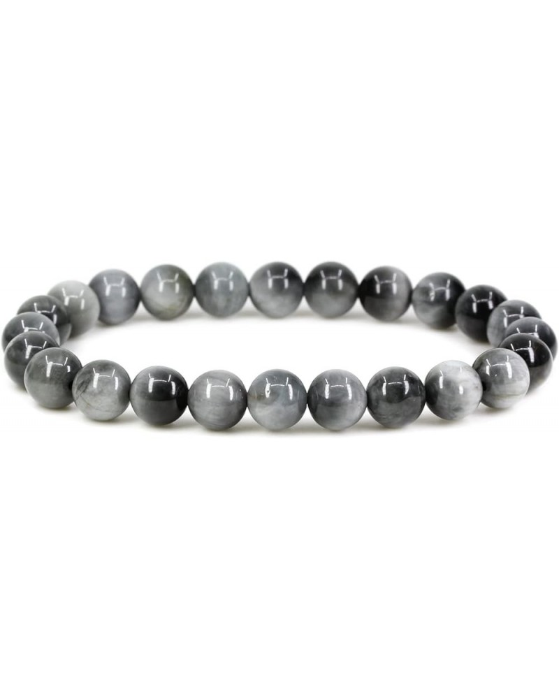 Gem Semi Precious Gemstones 8mm Round Beads Crystal Stretch Bracelet 7 Inch Unisex Black Hawk Eye Quartzite $6.62 Bracelets