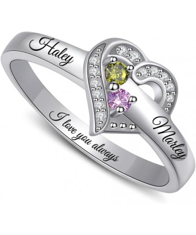 Personalized Heart Birthstone Ring Custom Family Birthstone Ring with 1-8 Names Mother Daughter Ring for Mom, Grandma, Nana 2...