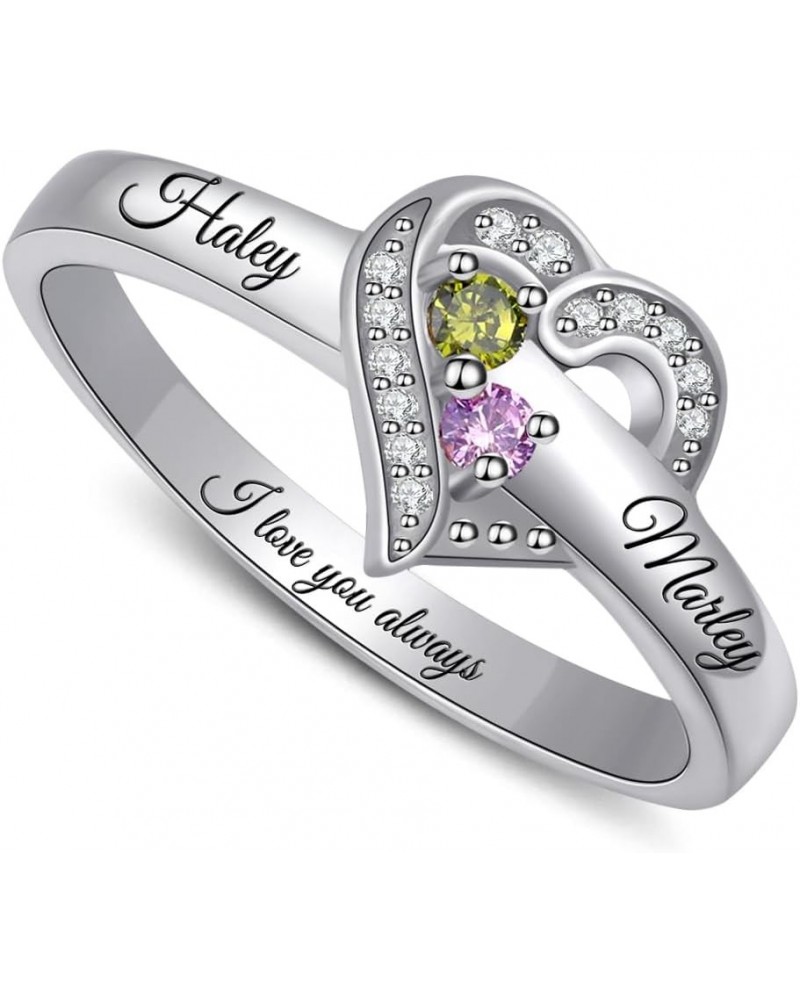 Personalized Heart Birthstone Ring Custom Family Birthstone Ring with 1-8 Names Mother Daughter Ring for Mom, Grandma, Nana 2...